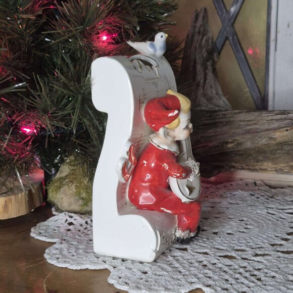 Porcelain Wall Decor Music Pixie Elf Gnome Red White Gold - Picture 5 of 14